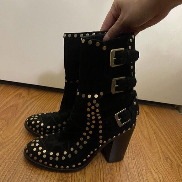 Laurence Dacade Paris black leather suede studded buckle boots size 37 - Picture 14 of 14